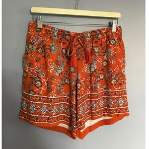 J. Jill Orange Floral Paisley Tassel Drawstring Shorts Airy Beach Summer‎ Small